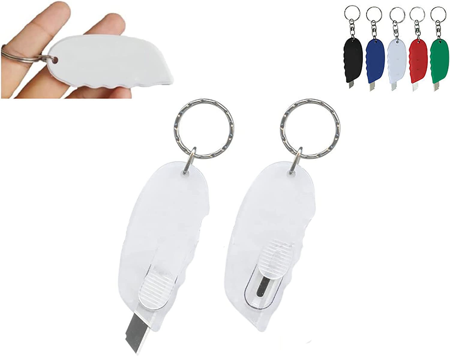 Mini Ouvre-Boîte Rétractable 5 Pièces Coupe-Courrier avec Lame de Sécurité Porte-Clés