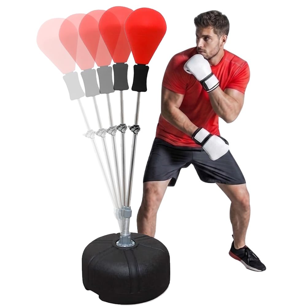 MAXSTRENGTH Freestanding Speedball Punching Bag – Adjustable Height Boxing Training Reflex Ball for MMA, Kickboxing, Fitness & Home Gym Workout Equipment (Red)