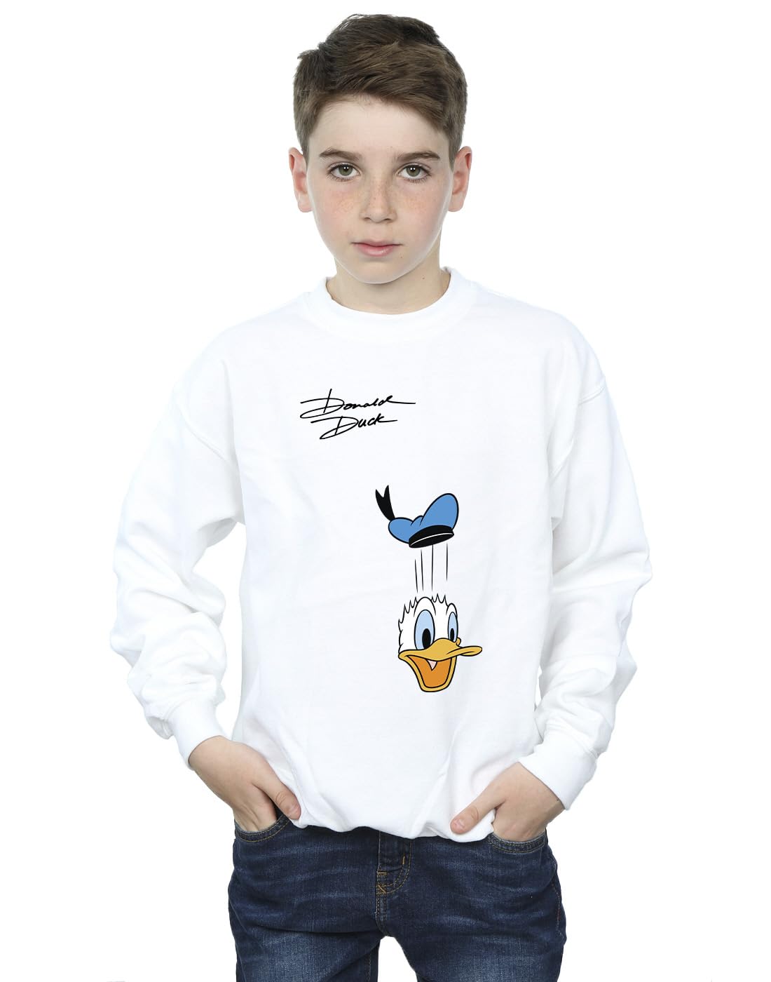 Absolute Cult Boys White Disney Donald Duck Hat Sweatshirt 7-8 Years