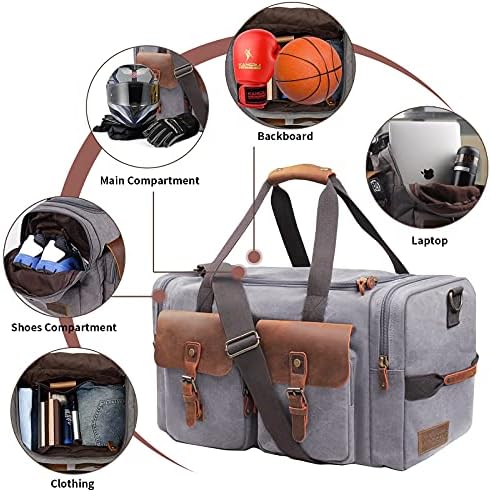 Canvas Duffle Bag, Aocome Overnight Bag for Men and Women Traveling, Genuine Leather Trim Travel Weekender Duffel Bag with Shoe Compartment, Large Carryon Luggage Bag With Shoulder Strap 5 Canvas Duffle Bag, Aocome Overnight Bag for Men and Women Traveling, Genuine Leather Trim Travel Weekender Duffel Bag with Shoe Compartment, Large Carryon Luggage Bag With Shoulder Strap