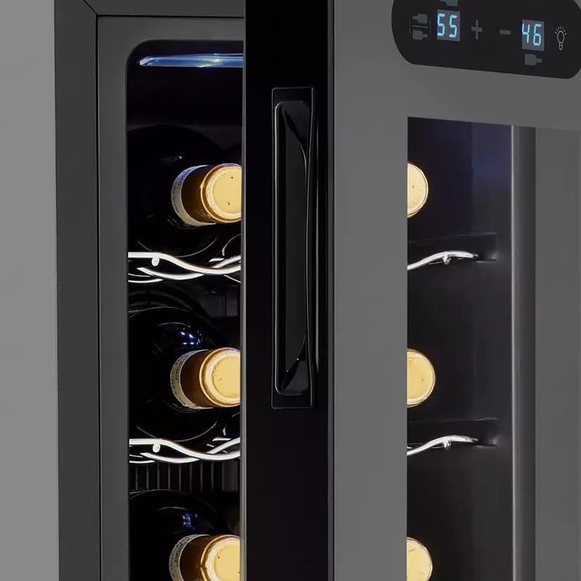 Miniatura 4 de Wine Enthusiast Enfriador de vino Slimline de doble zona para 18 botellas, refrigerador de vino independiente de eficiencia energética,