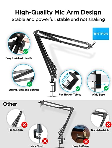 Microphone Arm Desk Mount For Blue Yeti/Snowball/Hyperx Quadcast/Shuresm7B/Sm58/Mv7/Fifine/Rode/At2040, Bietrun Metal 360°Adjustable Scissor Desk Boom Arm With Handheld Mic Clip, 3/8" To 5/8" Adapter #TOP3