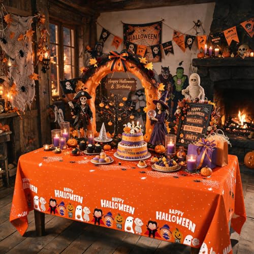 Image of Halloween Tablecloth Disposable Table Cover Kids Birthday Party Decoration