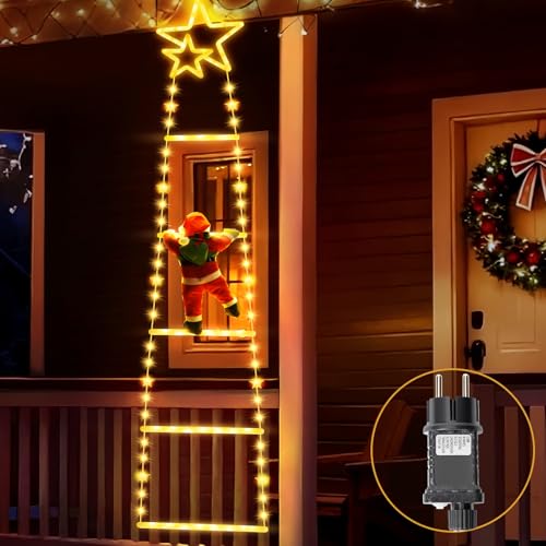 Buudala Luzes de Natal, Luzes de Natal Exterior com Pai Natal, 8 Modos Luz de Árvore de Natal, LED Guirlanda Luzes Decoração Natalícia para Exterior Interior Casa Janela Jardim Montra
