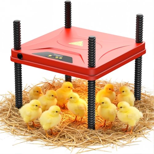 Chick Brooder Heating Plate for Winter Chick Heating Plate with Thermal Protector Adjustable Temp & Height Energy Efficient Heater 10x10 for 10-12 Chicks