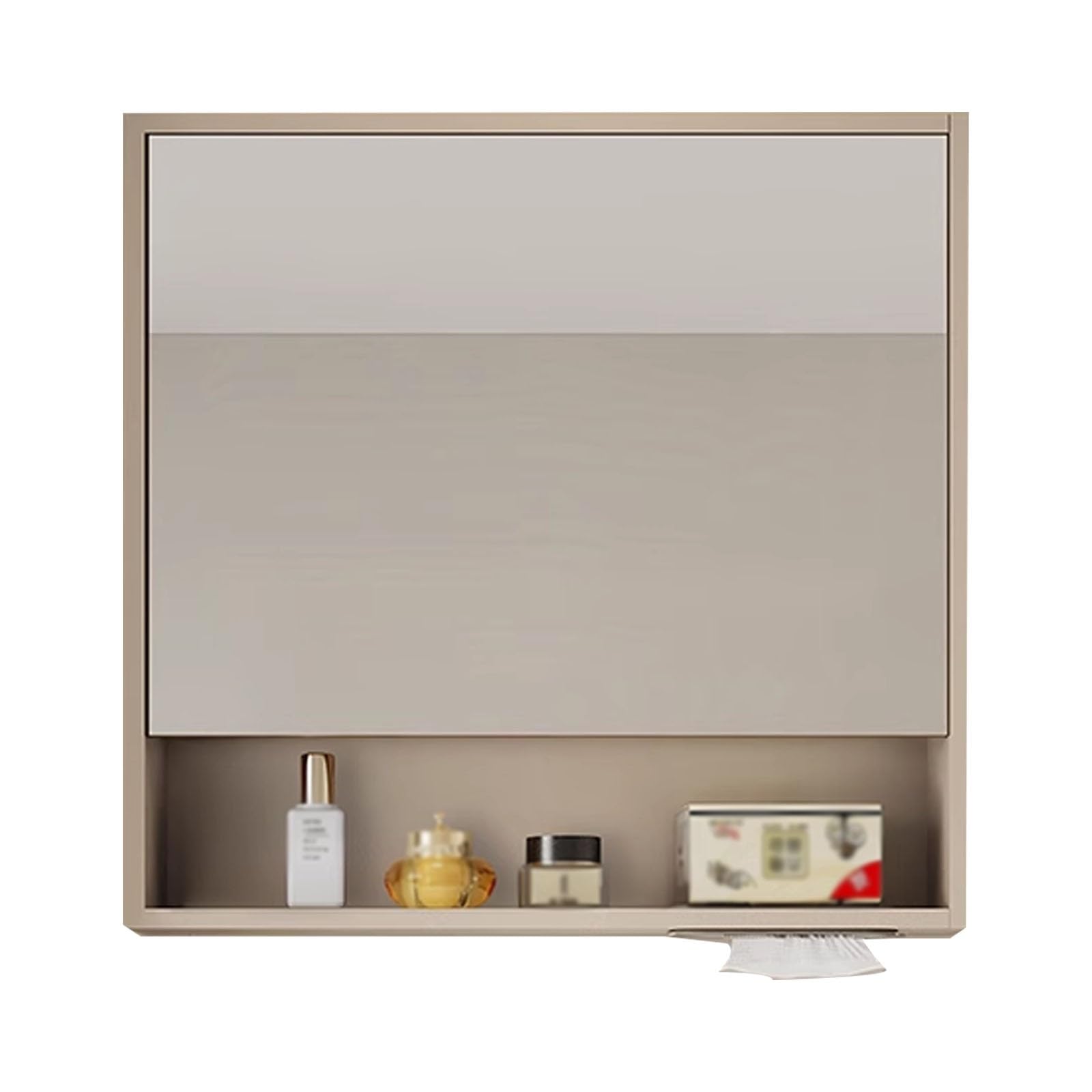 Pensile Bagno con Specchio Contenitore Materiale in Legno Massello Multistrato Mobile Pensile Bagno Salvaspazio Accessori in Metallo Adatto per Sopra Il WC(D,58 * 70cm)