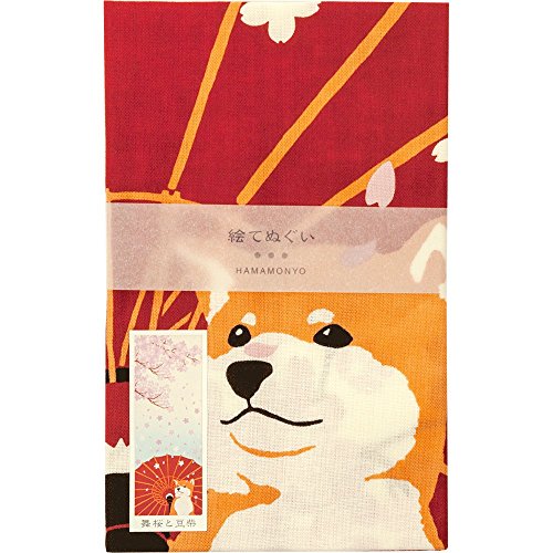 Hamamonyo Nassen Tenugui Handtuch Shiba Inu und Sakura - Baumwolle - Weiß - Einfarbig - 34 x 90 cm