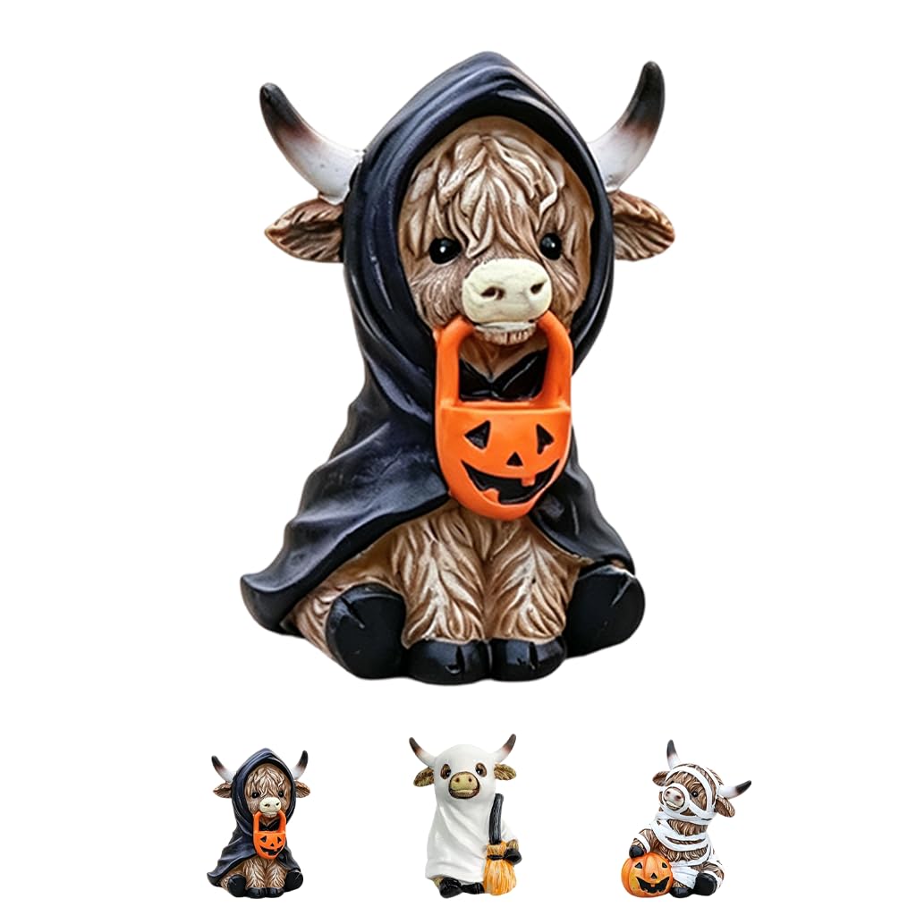 Halloween Highland Cow Resin Figurines Mummy Ghost Witch Decor (Witch)