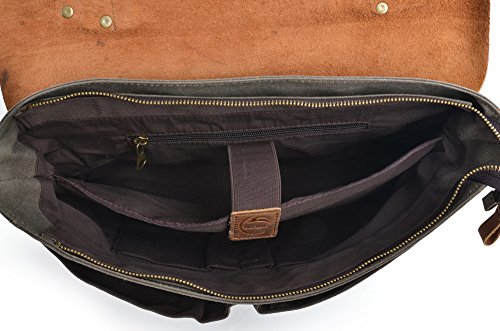 Gootium Canvas Leather Messenger Bag - Vintage Briefcase 14" Laptop Shoulder Bag, Army Green, Medium by GOOTIUM - Used condition - Image 6