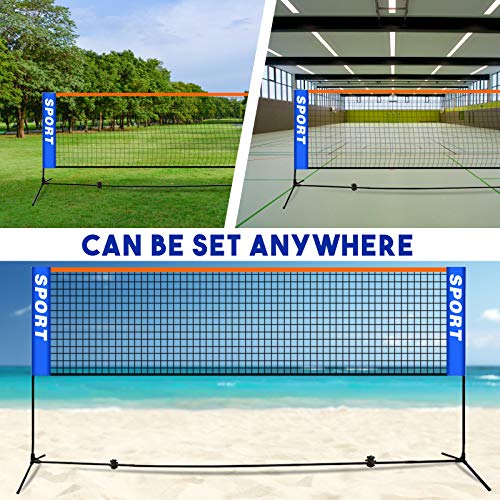 14FT Portable Volleyball Net Set, Height Adjustable Nylon Badminton Net with Stand and Carry Bag, Sports Net For Indoor/Outdoor Tennis Soccer Pickleball Kids Volleyball Backyard Beach Driveway