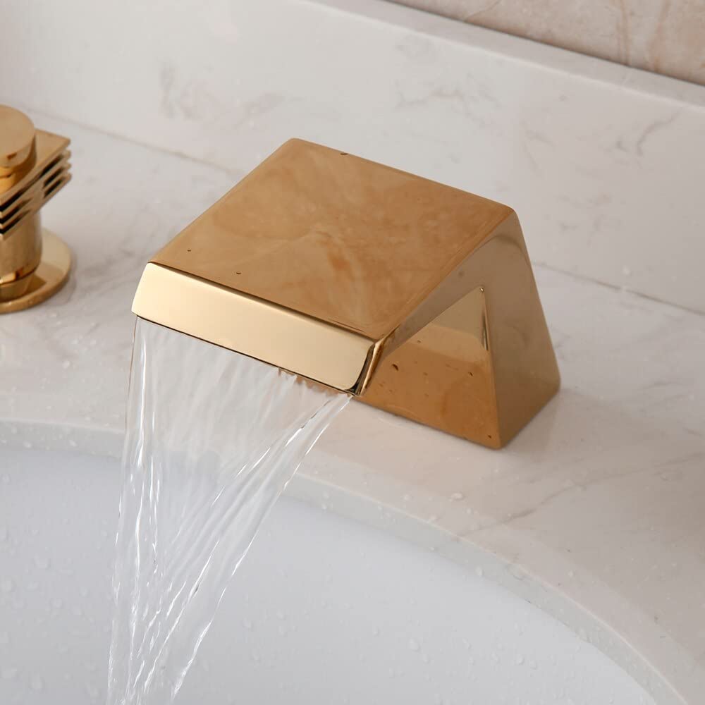 Robinet cascade salle de bain anti-corrosion en laiton massif double commande or