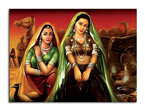Image of Tamatina Rajasthani Canvas Painting | Indian Village Women | Traditional Art painting for Home decor| Size - 13X10 Inches.g161