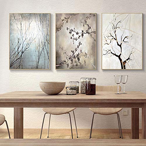 Jianghu Art Conjunto de 3 cuadros de paisaje de rama de estilo chino de arte de pared - Impresión de póster de pintura en lienzo decorativo para decoración de sala de estar 30x40cmx3pcs Sin marco