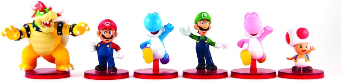Popco Super Mario Mini Figure 6Pack Collector Set Bowser, Mario, Blue Yoshi, Luigi, Pink Yoshi Toad
