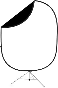 Savage Black/White Collapsible Backdrop, 5 W x 6 H w/ 8 Aluminum Stand