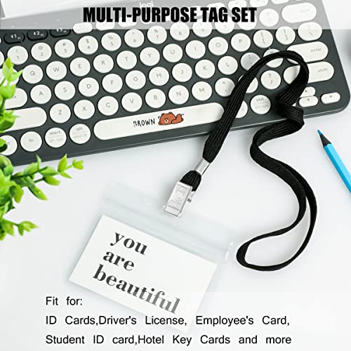 100Pcs Clear Plastic Horizontal Name Tags Badge Id Card Holders And 100Pcs Black Lanyards With Clip Lanyards For Id Badges (Black) #TOP6