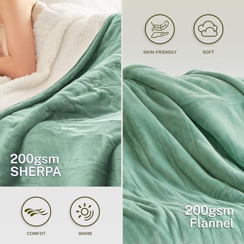 Heat Blanket 72”x84” Full Size,Soft Flannel & Sherpa Reversible Electric Blanket with 10 Heat Settings,12 Timer Setting and 8 Hours Auto-Shut Off,ETL Certified Machine Washable,Green