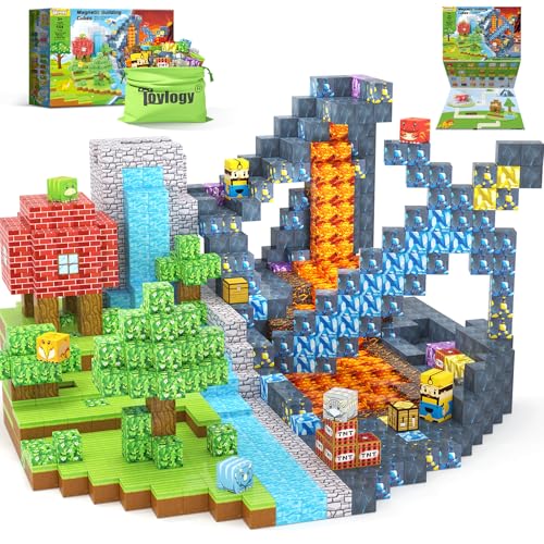 154PCS Dinosaur Toys Magnetic Blocks-Build Mine Magnet World Forest Mine Edition, Dino Adventure Magnetic Building Sensory STEM Kids Toys for Boys Age 3+,Magnet Games for Boys Girls 3-5 4-6 5-7 6-8