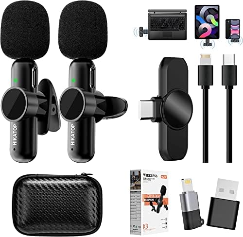 SMEIWANR Wireless Microphone for iPhone Android Camera, Mini Lapel Microphone Mic, Phone Microphone for Recording, Vlogging, Live Stream, Plug-Play (Black 1 to 2)