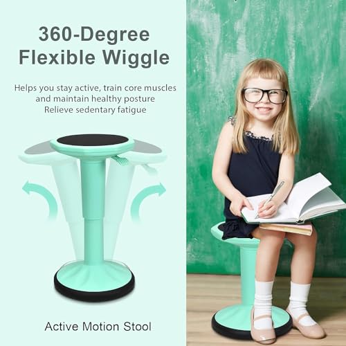 Image of Byroce Kids Adjustable Wobble Stool, 24 inch Active Learning Classroom Seat, Non-Skid Wiggle Chairs Improve Posture, Focus & Help ADHD /ADD, Flexible Student Wobble Stool for Classroom Seating (Green)