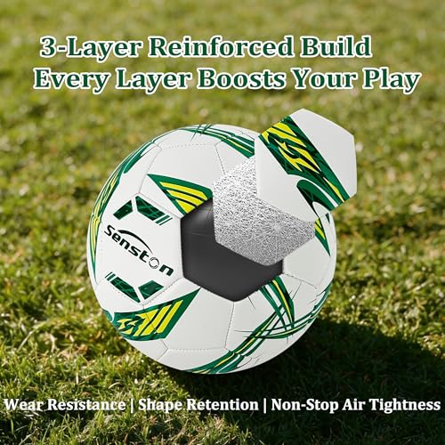 Image of Senston Soccer Ball Size 5 with Pump for Adults | Durable PVC Training Football,Thickened Nylon Winding and Butyl Bladder for Shape Retention - High Value Soccer Set