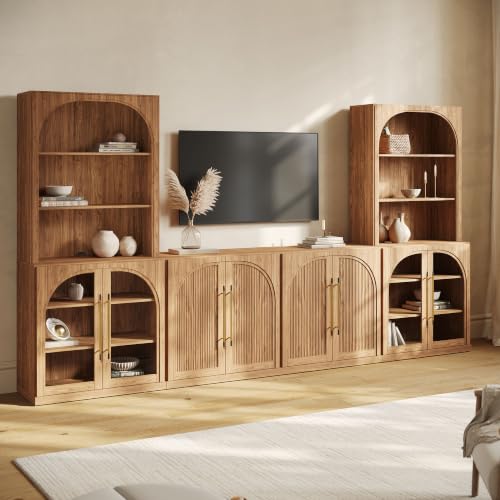 Image of BELLEZE Jagger 130 inch Wall Unit 6-Piece Modular TV Stand - Camel