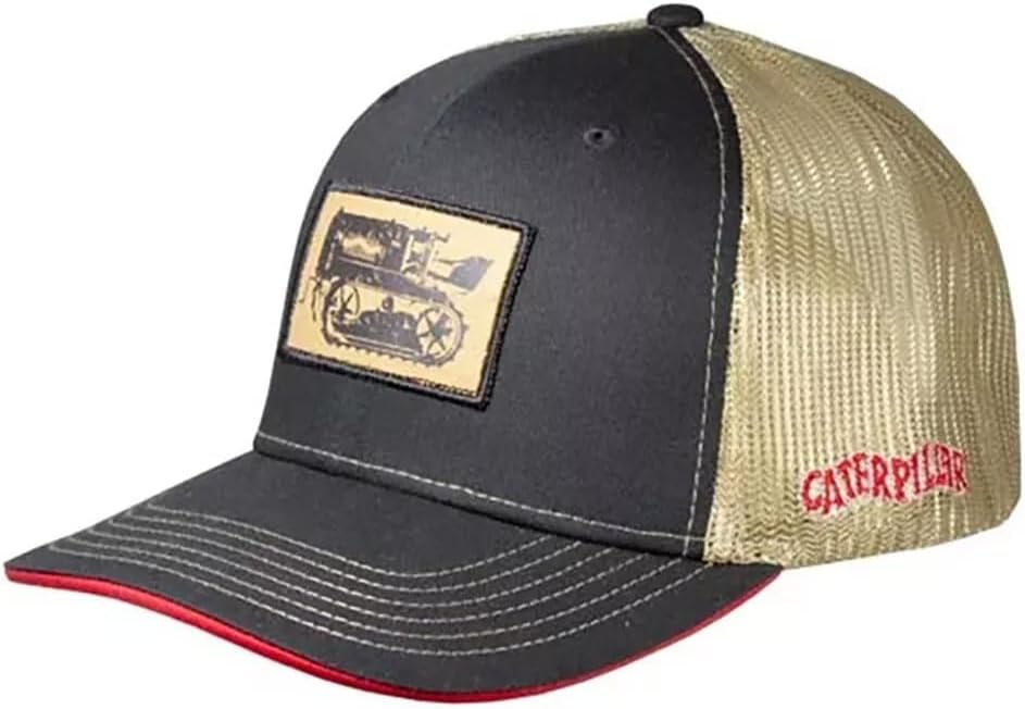 Caterpillar Black & Red Historic Equipment Tan Mesh Snapback Cap/Hat