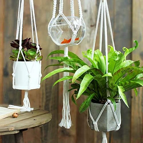 5 Pack Macrame Plant Hangers Different Tiers with 5 Hooks, Hanging Plant Holder Hanging Planters Set Boho Home Decor Handmade Cotton Rope Decorative Flower Pot Holder for Indoor Outdoor Home Decor
