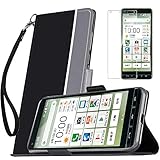 【液晶ガラスフィルムとストラップ付き】Pysea au BASIO4 (KYV47)/かんたんスマホ2 A001KC ケース 京セラーかんたんスマホ2 A001KC手帳型 ベイシオ4 カバー TPUとPU製 横置きスタンド機能 ベイシオ4 KYV47 耐衝撃カバー マグネット搭載 落下防止 カードポッケト付き 財布型 耐汚れ ストラップホール付き 携帯便利(黒)