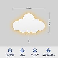 Vista 7 de 2 Pack Cloud Light - Battery-Powered Wall Lamp for Nursery, Kids Bedroom & Baby Room, 3000K Warm Night Light with Pull-String Switch, Cordless 3.7V