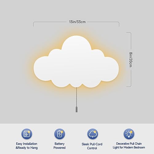 Miniatura 7 de Paquete de 2 luces de nube  Lámpara de pared alimentada por batería para guardería, dormitorio de niños y habitación del bebé, luz nocturna cálida