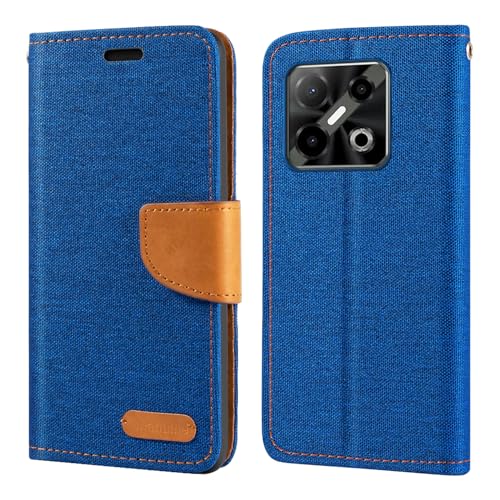 Custodia Portafoglio Flip in Tessuto Oxford Compatibile con Doogee Blade GT Pro Cover Protettiva Magnetica con Slot Carte e SupportoBlu