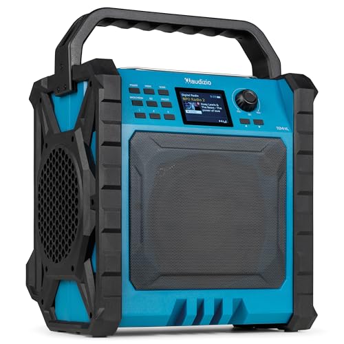 Audizio Temi Radio de Chantier Dab+ avec Batterie - IP54, Bluetooth 5.0, Autonomie 8H, FM, 40 Stations Enregistrables, Entrée AUX, Idéal pour Écouter Vos...