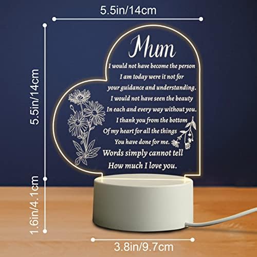 Juratar Gifts for Mum from Daughter Son, Mum Birthday Gifts, Acrylic Night Lamp Mum Gifts, Birthday Thanksgiving Presents for Mum, Christmas Gifts for Mum