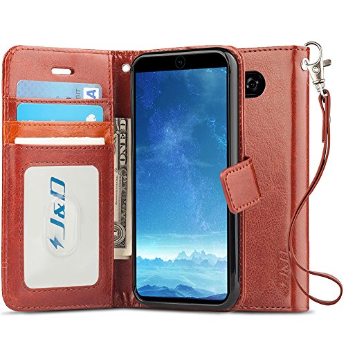 J&D Case Compatible for LG V35 Case/LG V35 ThinQ Case/V30S Case/V30S ThinQ Case/LG V30/LG V30 Plus Case, Wallet Stand Slim Fit Heavy Duty Protective Shockproof Flip Wallet Case for LG V30 Case Brown