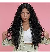 NOBLE Lace Front Wigs for Women Long Wavy Black Wigs Middle Part Glueless Synthetic Deep Wavy Lac...