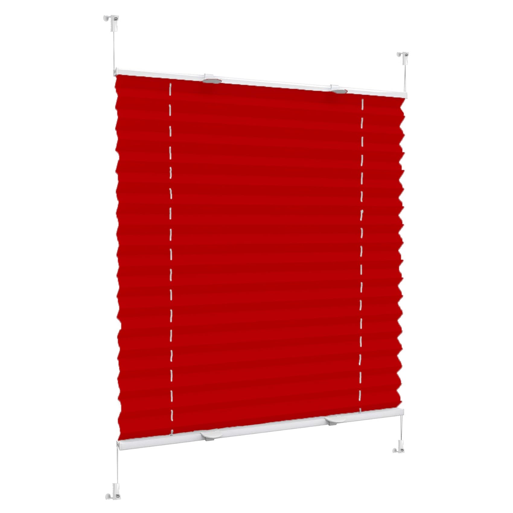 Klemfix Store Plissé Occultant sans Perçage 110 x 160 cm, sans Perçage, Opaques et Translucides, Supports de Serrage pour Store Plissé, Store Protection Solaire, pour Fenêtres, Rouge