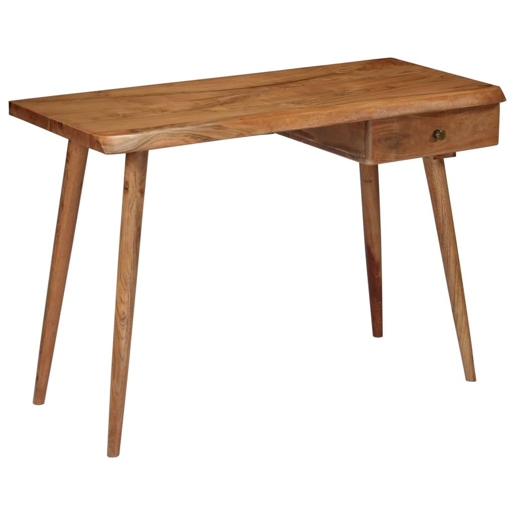 Biurko z litego drewna akacjowego, 110 x 50 x 76 cm, z szufladą i naturalną krawędzią, polerowane i lakierowane, biurko komputerowe do biura, biura domowego, gabinetu, z miejscem do