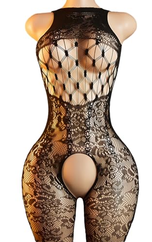 ADSEXY Sexy Lingerie For Women Sheer See Through High Elasticity Bodystocking Bodysuit For Women One Size Black G