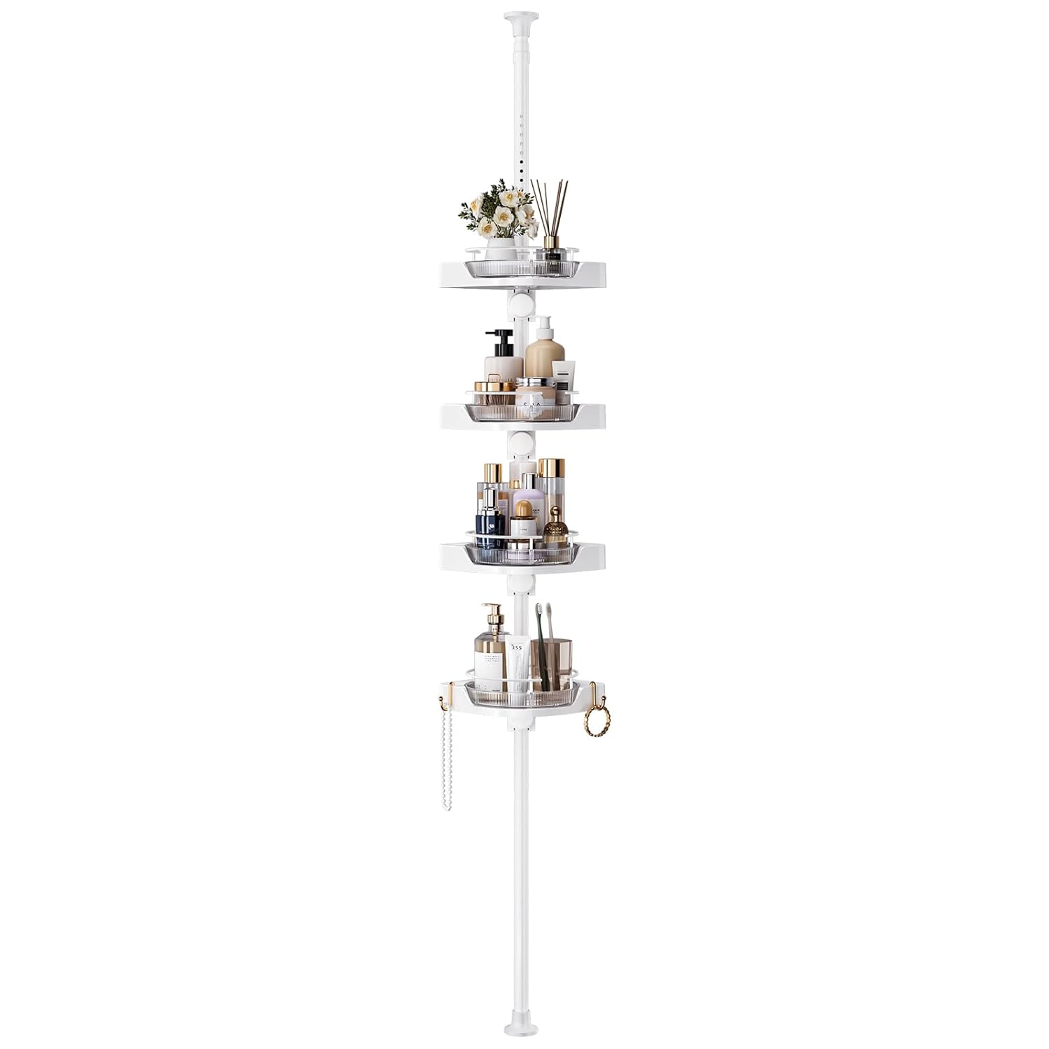 360 Rotating Shower Caddy Tension Pole 4 Tiers Corner Shower Organizer for Bathroom Shelf Bathtub Adjustable Standing Shower