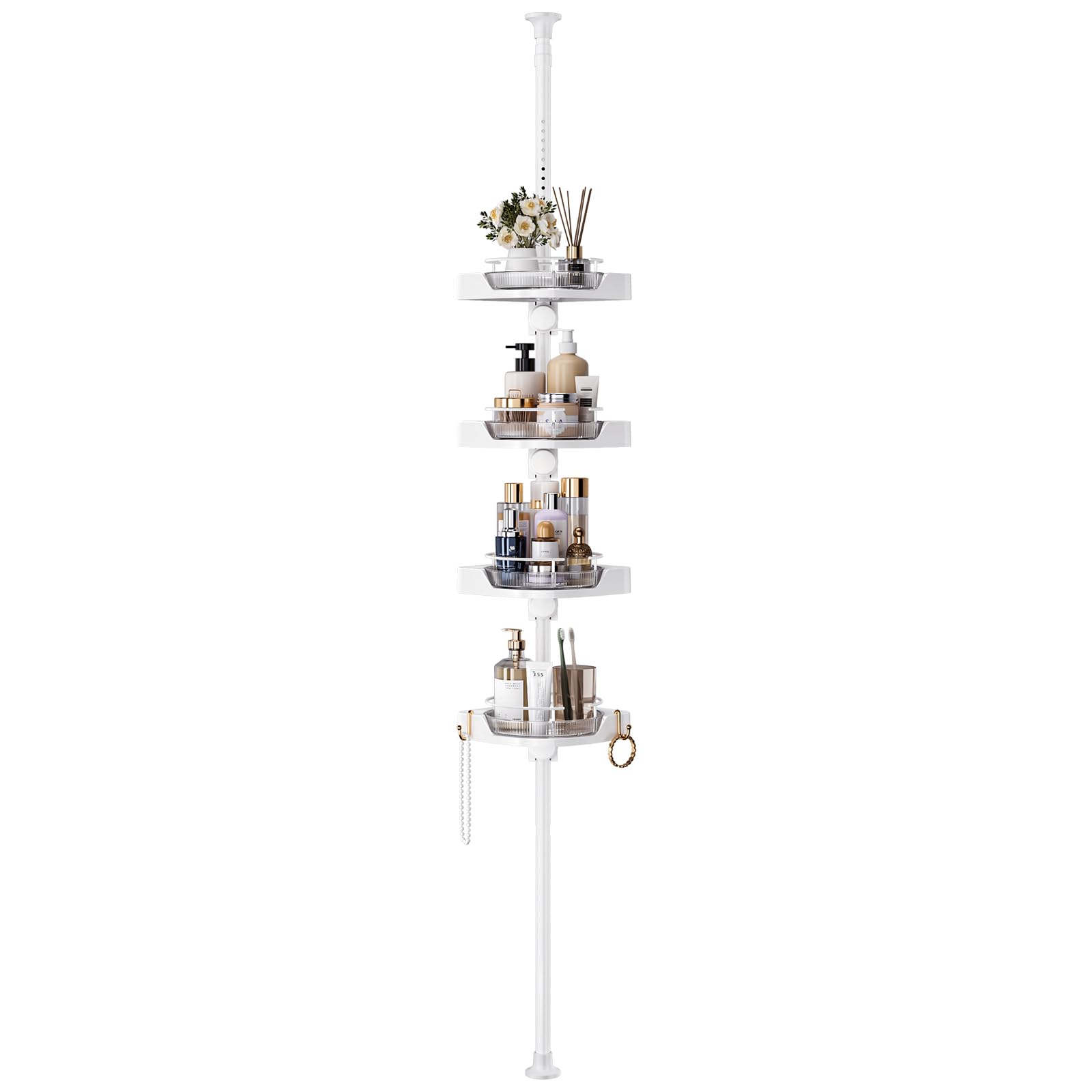 360 Rotating Shower Caddy Tension Pole 4 Tiers Corner Shower Organizer for Bathroom Shelf Bathtub Adjustable Standing Shower