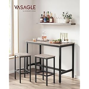 VASAGLE Bar Table Set Bar Table with 2 Bar Stools Dining table set Kitchen Counter with Bar Chairs Industrial for Kitchen Living Room Party Room Greige and Black ULBT015B02