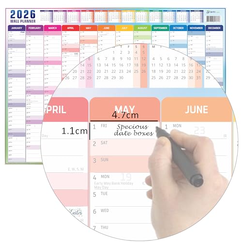 Wall Planner 2026 | A2 (59 x 42cm) Full Year Jan-Dec 2026 | UK & Ireland Holidays | Rainbow Design | 170 GSM Premium Silky Paper | Home Office University School Planner | British Made| Folded - Image 2