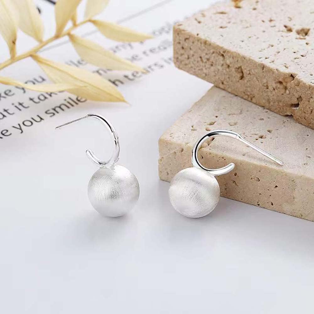 925 Sterling Silver Round Ball Earrings, Simple Elegant Drop Earrings, Women's Office Jewelry