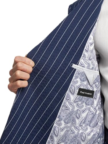 Paul Fredrick Men's Cotton Seersucker Double Breasted Peak Lapel Suit Jacket4