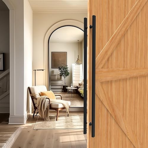 Image of 59 inch Matte Black Square Barn Door Pull Handle Double Sided | Heavy Duty 304 Stainless Steel, 47-1 /4 inch Hole Spacing, Fits 3 /4 inch-2 inch Thick Barn, Front Entry, Sliding & Exterior Doors