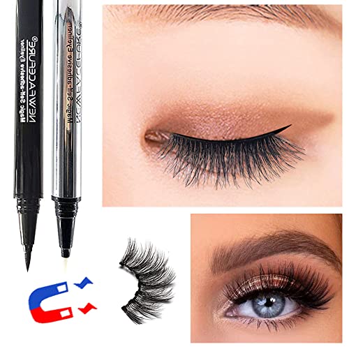 2 Pack Magic Self Adhesive Magnetic Eyeliner Pen, New Eyelashes Viscosity Eye Liner Pen, Best Waterproof Paste Liqiuid Liner Pencil (Colors Kit) #TOP3