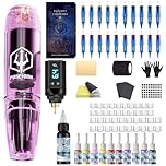 POSEIDON Tattoo Gun Kit, Wireless Tattoo Pen Kit with Long-Lasting Battery & Complete Starter Supplies | Professional Cordless Tattoo Machine for Beginners | Includes 20 Needles, Inks, Practice Skin