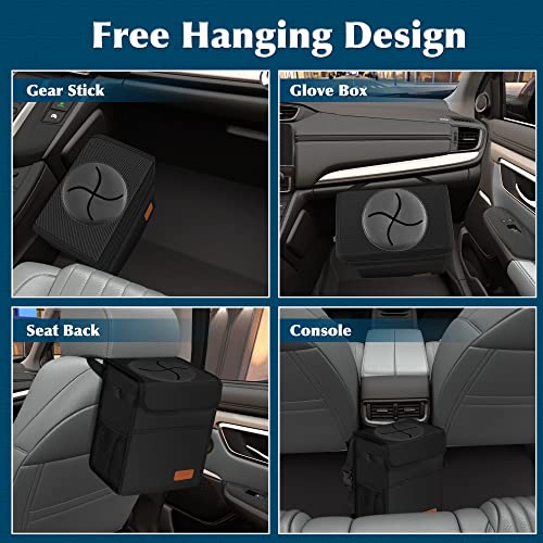 Image of Femuar Leak Proof Car Trash Can with Lid - Waterproof Automotive Garbage Bin for SUVs, Collapsible and Portable Car Trash Bag, Black