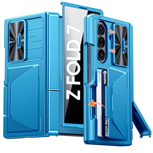 Image of for Samsung Galaxy Z Fold 7 Case with Card Holder RFID Blocking & Privacy Screen Protector & Slide Lens Cover & Hinge Protection & Kickstand, Shockproof Wallet Case for Z Fold 7 (Lake Blue)